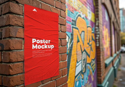Poster Mockup on Brick Wall for Professional Urban Advertising