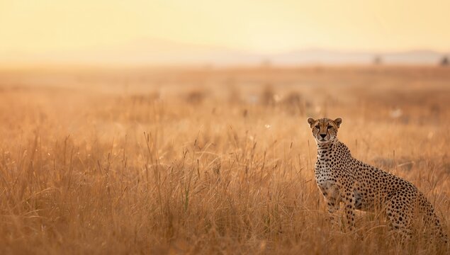 Cheetah resting in dry grass, focusing on predator behavior in open landscapes, World Wildlife Day