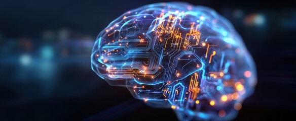 The Brain as a Futuristic Digital Circuitry Network with Glowing Neural Connections
