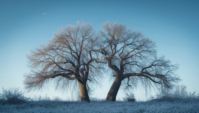 Tall trees with expansive canopies under a clear blue sky, ideal for environmental design - Powered by Adobe