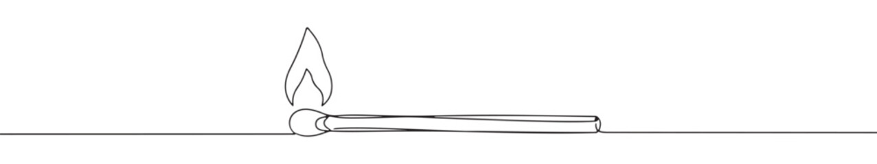 A continuous line drawing of a lit matchstick lying horizontally, symbolizing ignition, warmth, and the start of a process