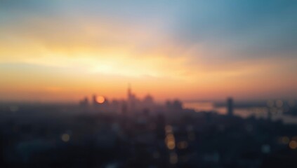 Out-of-focus sunset over urban landscape serving as a backdrop for editorial headers