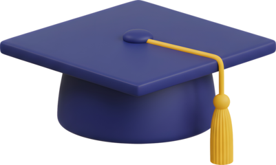 3D Clay Blue Graduation Cap Mortarboard Icon