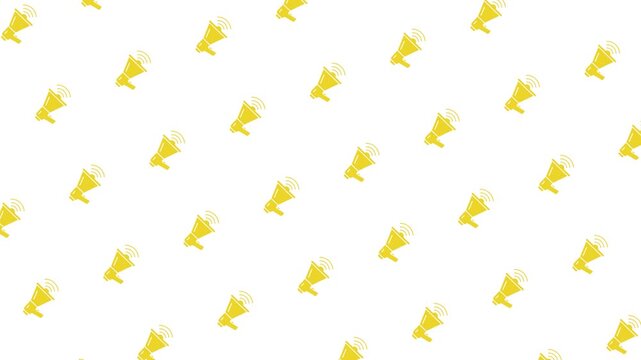 An energetic, minimalist loop showing multiple megaphone symbols moving steadily. Ideal for promotional videos, digital marketing content, and social media advertising overlays.