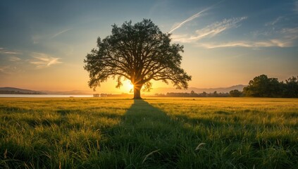 Rural scene with expansive fields during dawn, highlighting agricultural setting and natural light