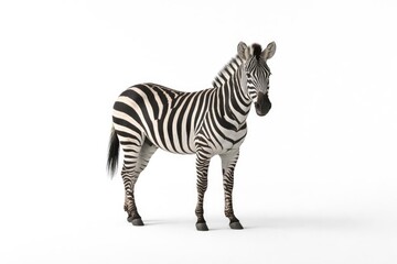 Fototapeta premium Lone zebra captured on a stark white photographic backdrop