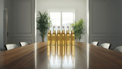 Series of glass containers arranged as a backdrop for culinary arrangement, focusing on visual appeal and organization