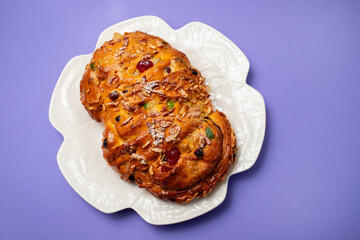 Bolo Rei or Kings Cake. Traditional portuguese Xmas cake with fruits.
