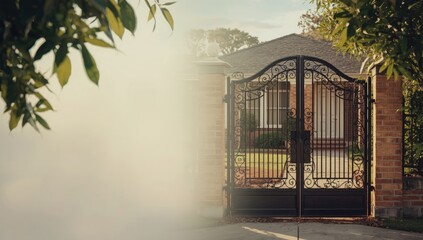 Residential property with wrought iron gate, property boundary and design details
