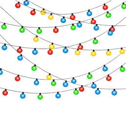 Colorful string lights hanging on a transparent background festive led lights decoration element