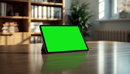 Digital tablet with green chroma key display, designed for multimedia production and testing