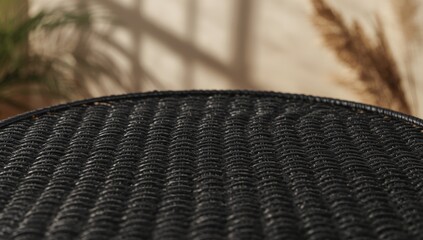 Seamless black rattan texture on a table top serving as a background for design or editorial layouts