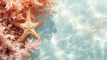 Starfish and coral arrangement in soft coral shades, designed for aquatic-themed layouts