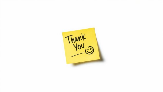 Yellow note paper with a thank you message and smile emoji on a white background, designed for casual appreciation