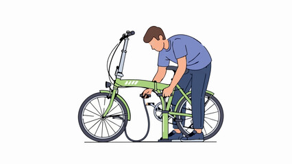 Person inflating a folding bicycle with a manual pump
