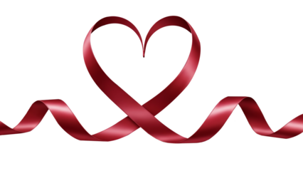Red ribbon shaped like a heart png isolated on transparent background