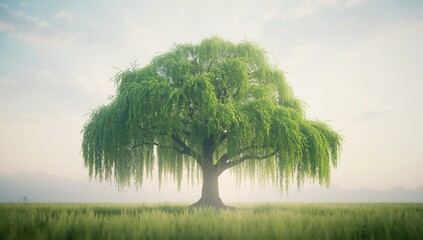 Fototapeta premium A solitary tree with extensive foliage in an outdoor environment, ideal for landscape or nature-themed layouts