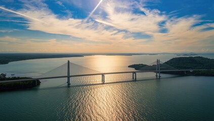 Obraz premium Birds-eye perspective of a bridge crossing Ambon Bay infrastructure, World Infrastructure Day