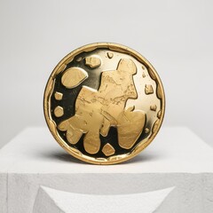 Gold coin with panda bear relief on white surface animal circular