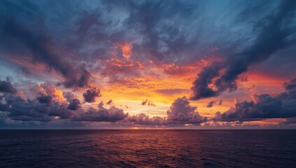 Wide-angle image of a horizon with vibrant illuminated clouds against a panoramic sky, focusing on atmospheric conditions