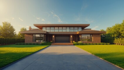 Modern house with driveway parking space designed for vehicle access and residence, Earth Day
