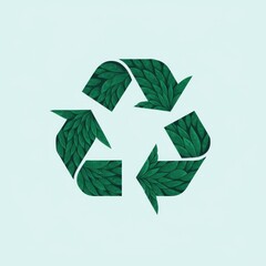Green leaves form recycling symbol on light blue background nature environment ecology