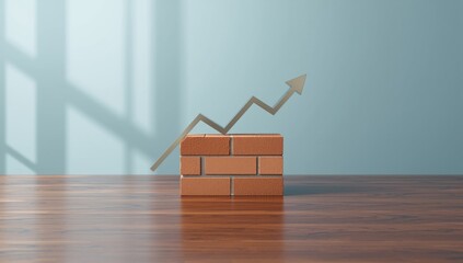 A graphical rent indicator on a brick block, illustrating changing rental prices, housing affordability awareness