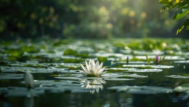 Natural beauty of white lotus flowers in Queen Sirikit Park, Bangkok, suitable for landscape design