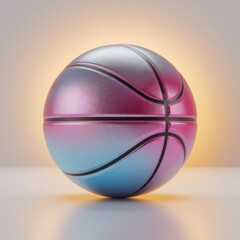 Pink and blue gradient basketball with black lines on white surface sport game round