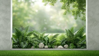 Decorative green foliage hanging in both indoor and outdoor spaces, serving as a visual element for leisure zones