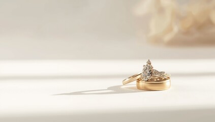 Wedding gold bands with embedded diamonds, focusing on jewelry design and craftsmanship