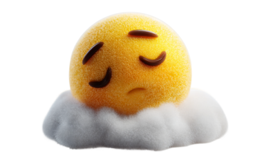 Expressive sleepy face emoji illustration with miniature cloud representing calmness, serenity, and dreaminess isolated on transparent background PNG