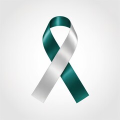 Teal and white awareness ribbon on a light gray background teal ribbon white ribbon