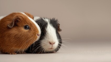 Two guinea pigs in detail, highlighting small animal behavior and habitat, Pet Care Awareness Day
