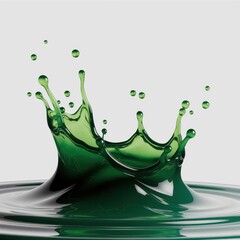 Vibrant green liquid splash crown with droplets liquid crown water splash fluid dynamics