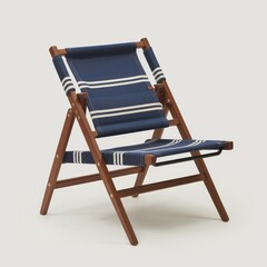 Wooden folding chair with blue and white stripes wooden chair striped fabric outdoor furniture