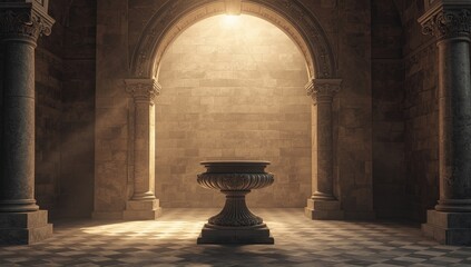 Old-fashioned building and wall design with vintage architectural elements suitable for wallpaper or background use