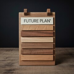 Wooden board with future plan text and horizontal wood slats planning