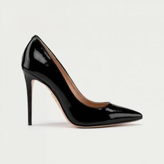 Black patent leather stiletto heel pump shoe