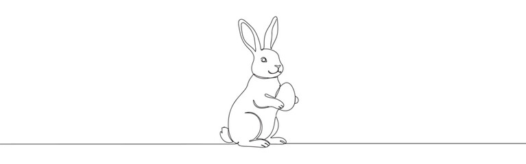 Obraz premium A charming Easter bunny holding an egg, rendered in a continuous line style, perfect for seasonal themes