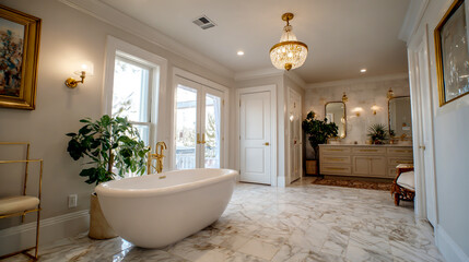 Fototapeta premium A spacious bathroom with marble floors
