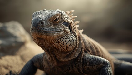 Close-up of a savannah monitor lizards skin and posture, reptile conservation efforts