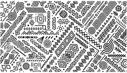 Geometric pattern with various shapes and symbols