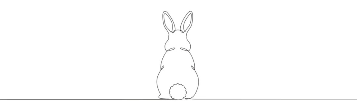 A continuous line drawing of the back of an Easter bunny, highlighting its fluffy tail
