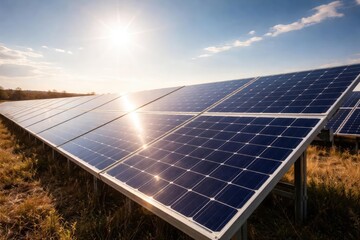Sun-exposed solar panels functioning under a light and clear sky