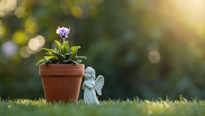 African violet in bloom on a windowsill serving as a floral backdrop for layout and editorial headers