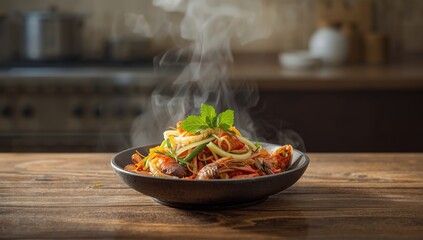 Seafood and vegetable salad featuring Korean spicy shellfish dish emphasizing nutritious diet choices, World Nutrition Day