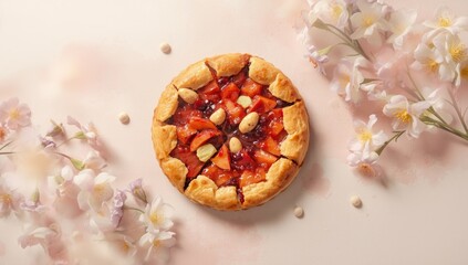 Fototapeta premium Traditional Italian crostata featuring fresh fruit or preserves on a flaky crust, ideal for dessert tables