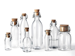 Assortment of clear glass bottles with cork stoppers