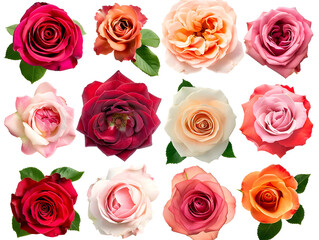 Assortment of beautiful roses in different colors and sizes